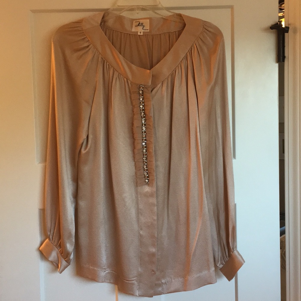 NEVER WORN- Milly 100% Silk L/S Top w/ Rhinestones